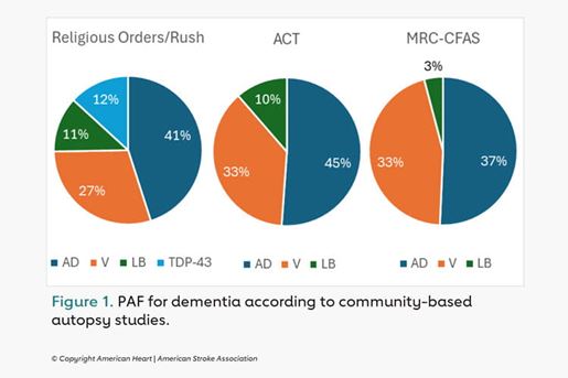 Three pie charts showing PAF for dementia