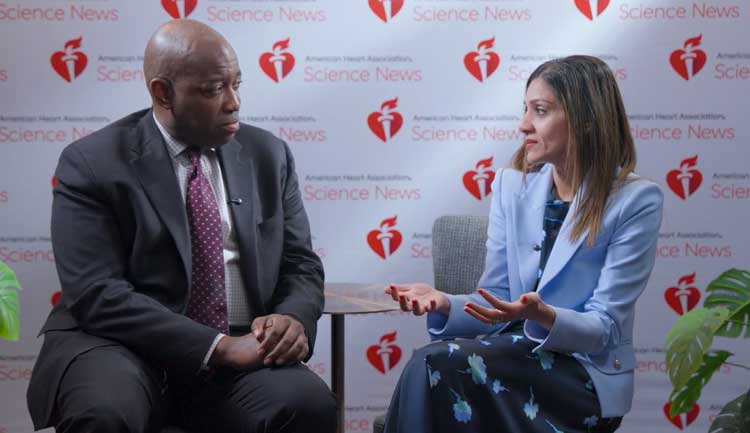 A still frame from a video interview of Sadiya S. Khan, MD, MSc, FAHA, winner of the William B. Kannel, MD Memorial Lecture in Preventive Cardiology.