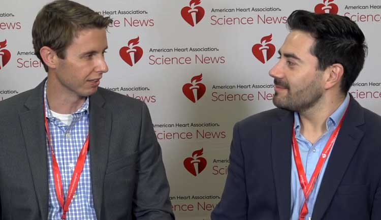 A still frame from a video. cameron McCarthy, PhD interviews Patricio Araos, PhD, winner of the 2023 Stephanie Watts Award.