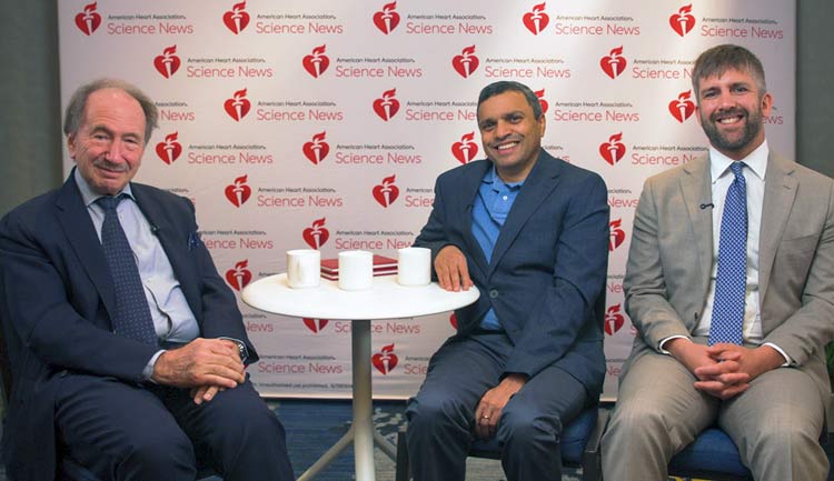A still frame from a video discussing wearable and AI-assisted blood pressure monitoring issues.
