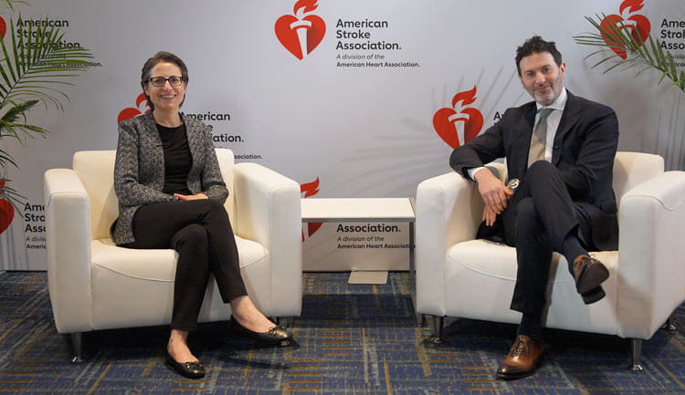 A still frame from a video interview about EMBOLISE, a study presented during ISC26 in New Orleans.